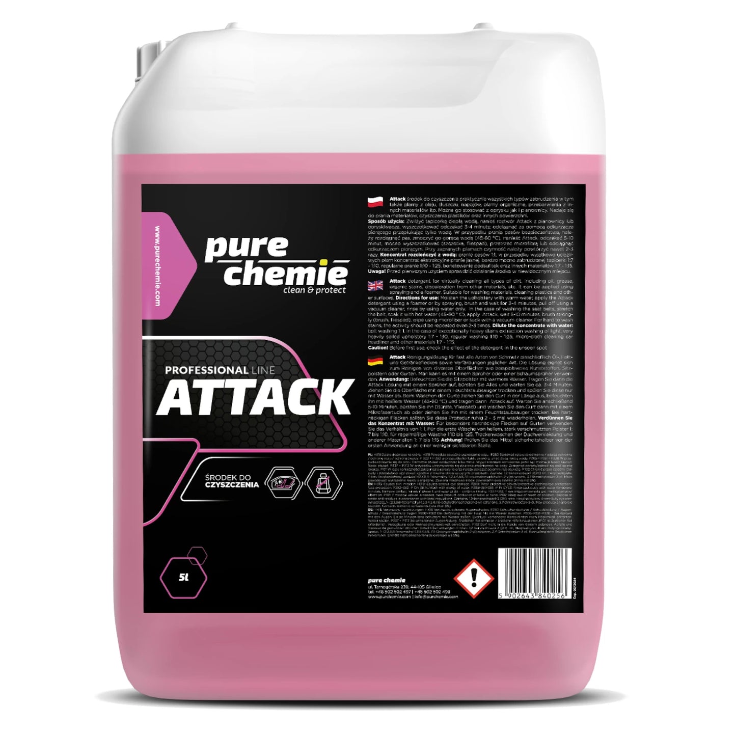 Pure Chemie Attack – skoncentrowany preparat do czyszczenia pasów i prania tapicerki 5l
