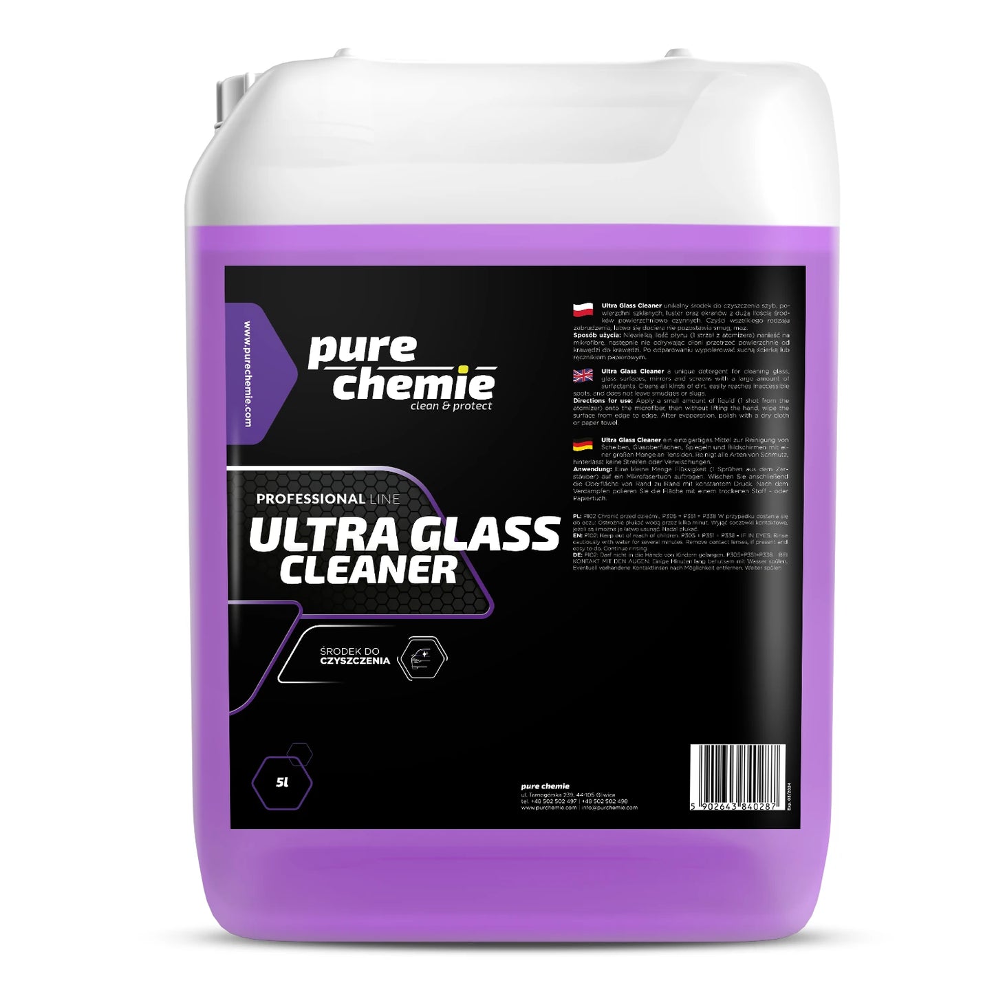 Pure Chemie Ultra Glass Cleaner – płyn do mycia szyb, nie pozostawia smug 5l