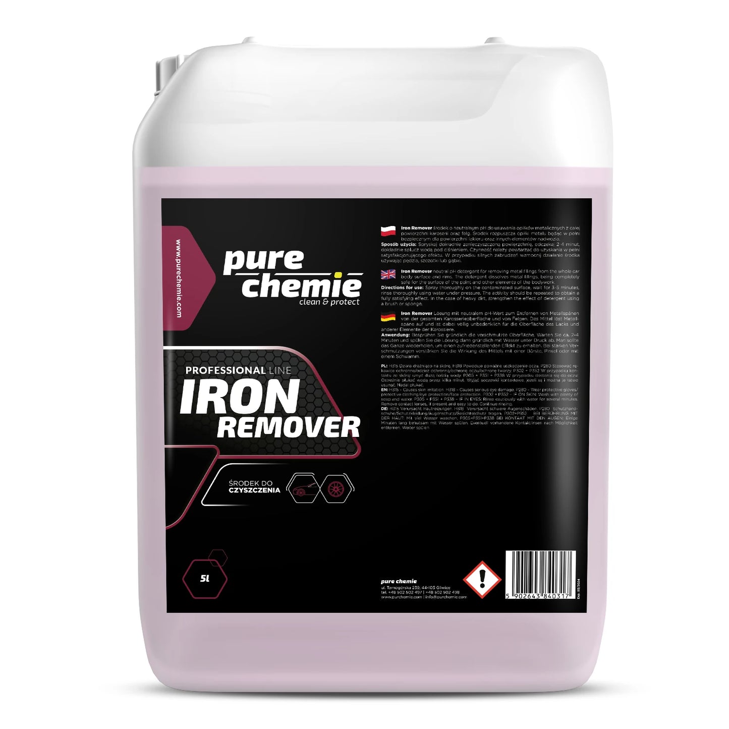 Pure Chemie Iron Remover – usuwanie zanieczyszczeń metalicznych z karoserii i felg, deironizer 5l