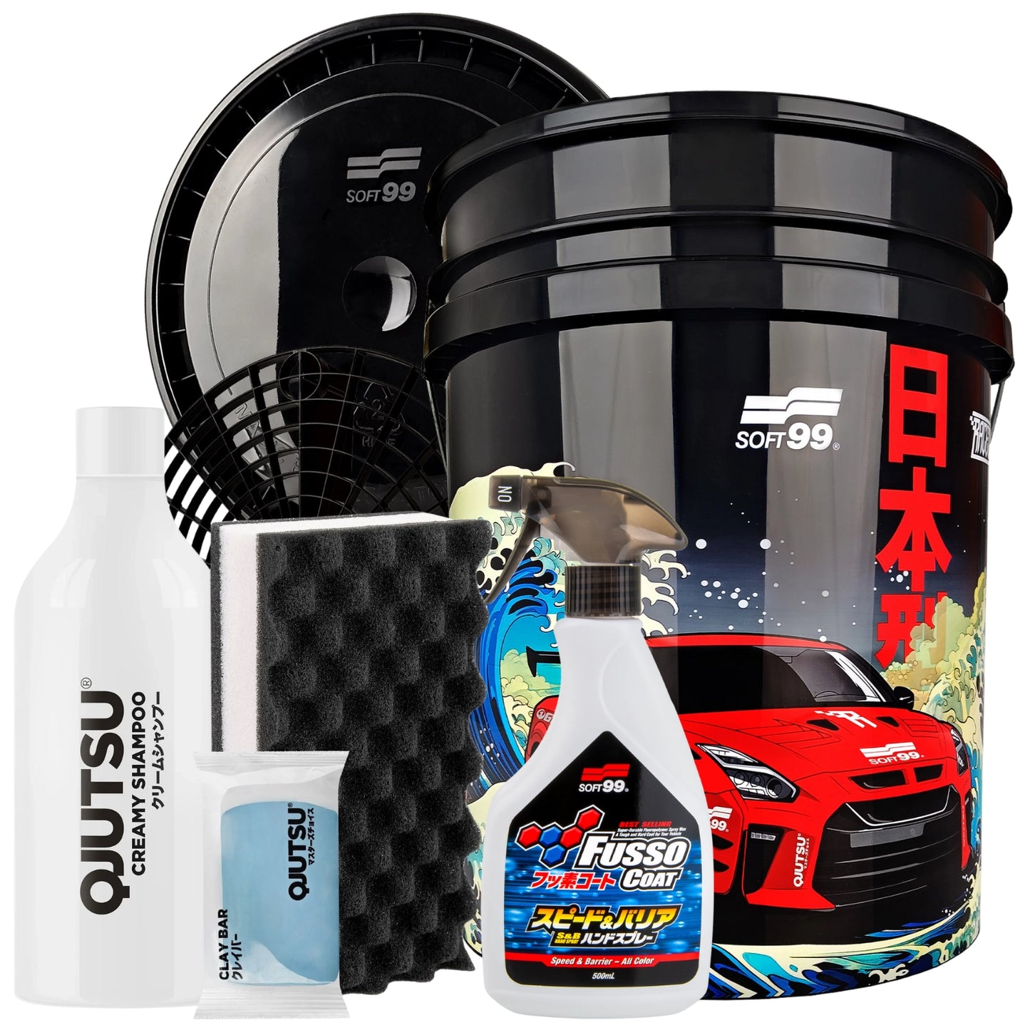 Soft99 Bucket Set - wiadro 19L do mycia auta z Grit Guard z kosmetykami samochodowymi